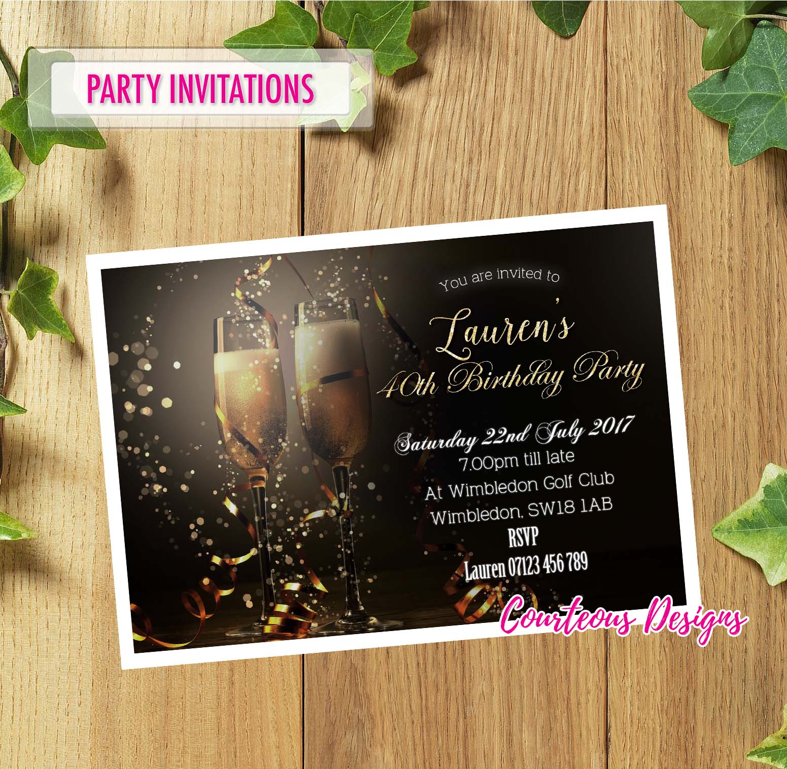 Champagne Glass Party Invitations – Black
