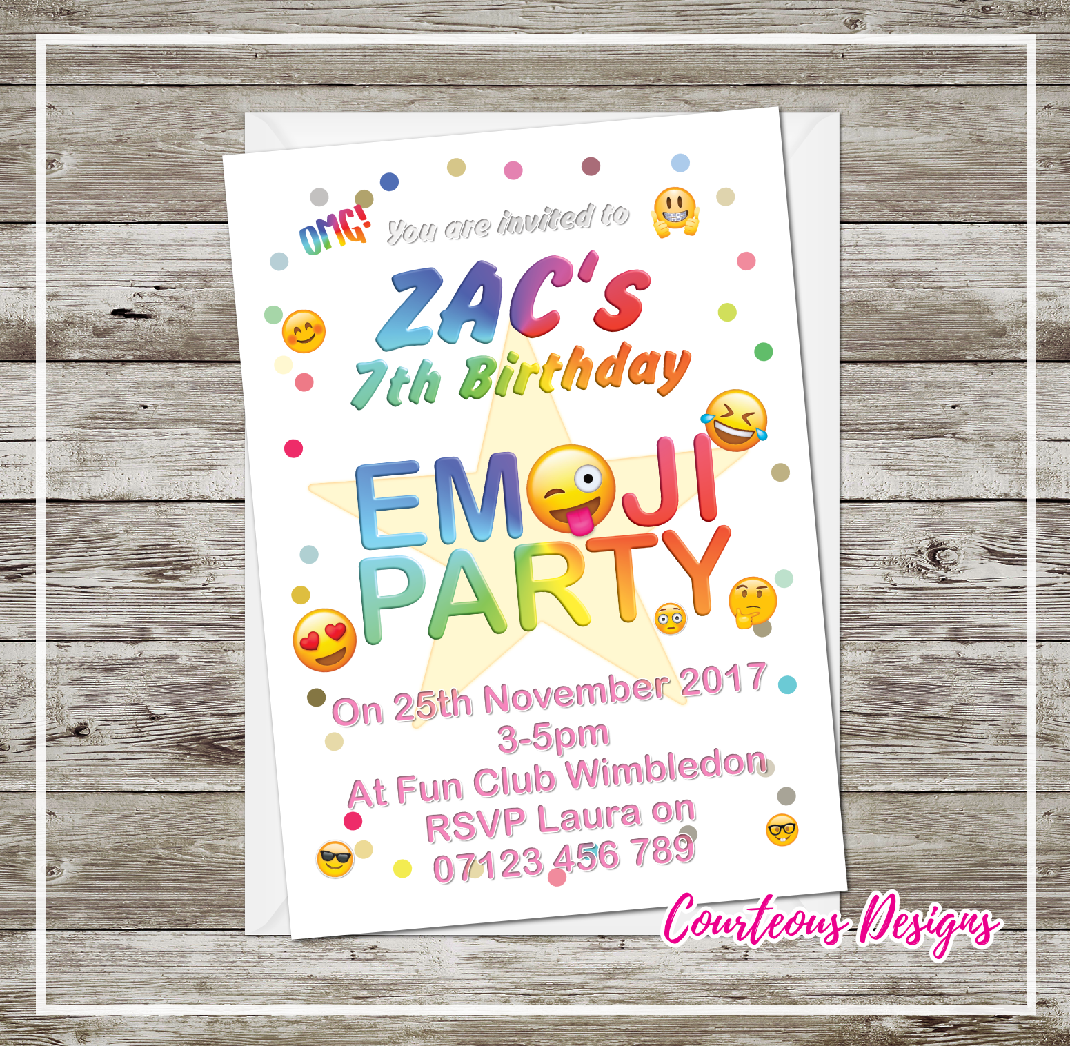 Emoji Party Invitations (Flatcard/Postcard style)