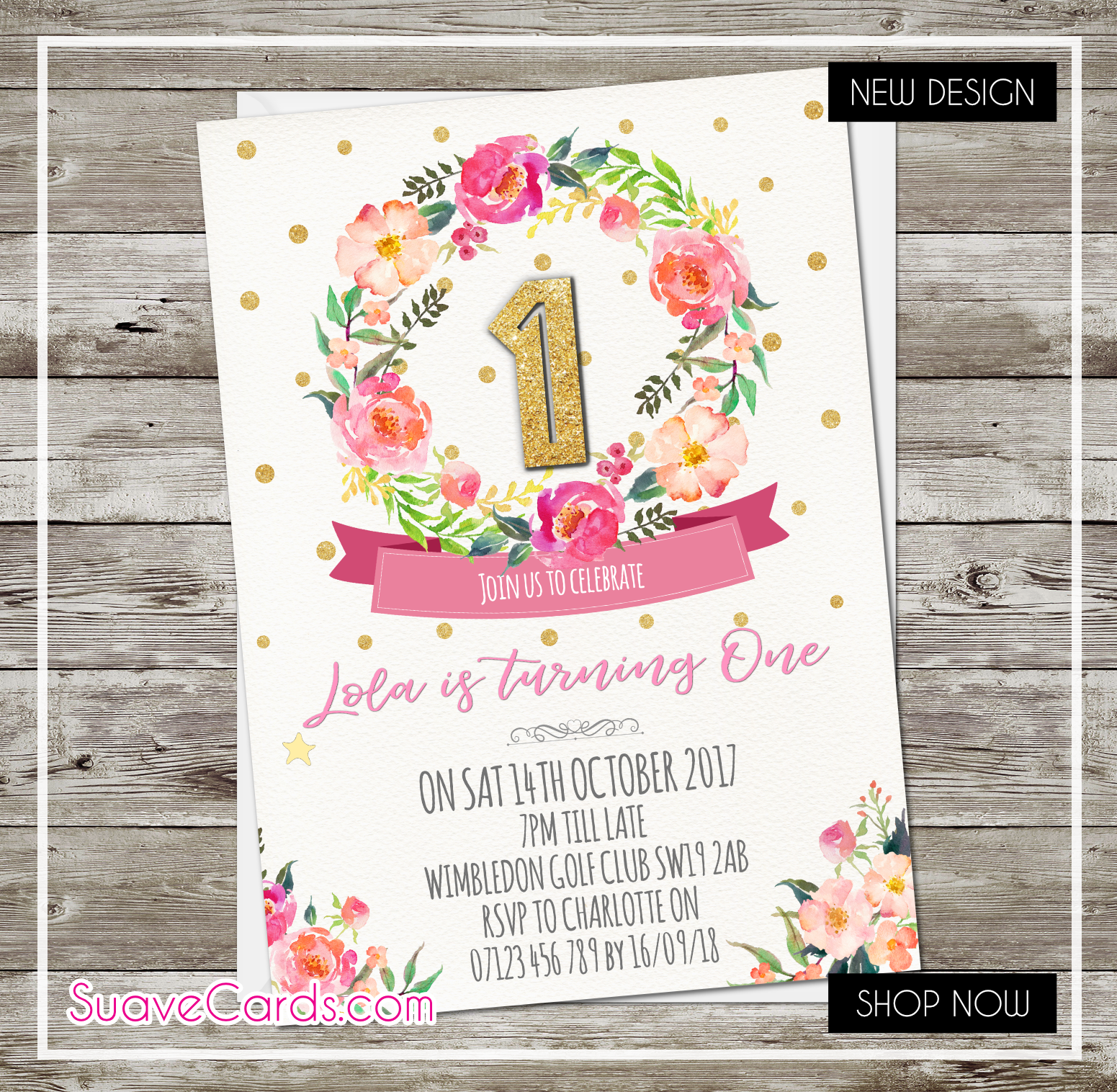 1st Birthday Invitation Floral Boho Style