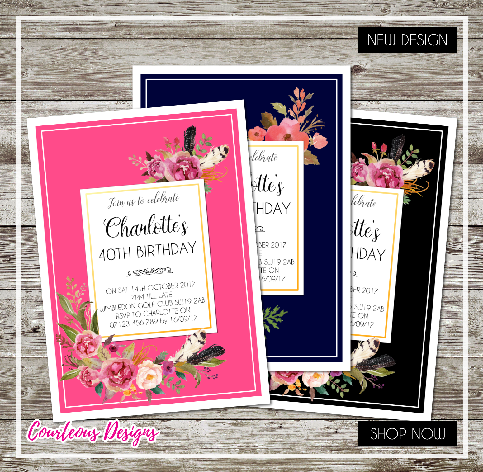 Floral Design (Pink, Royal Blue, Black)