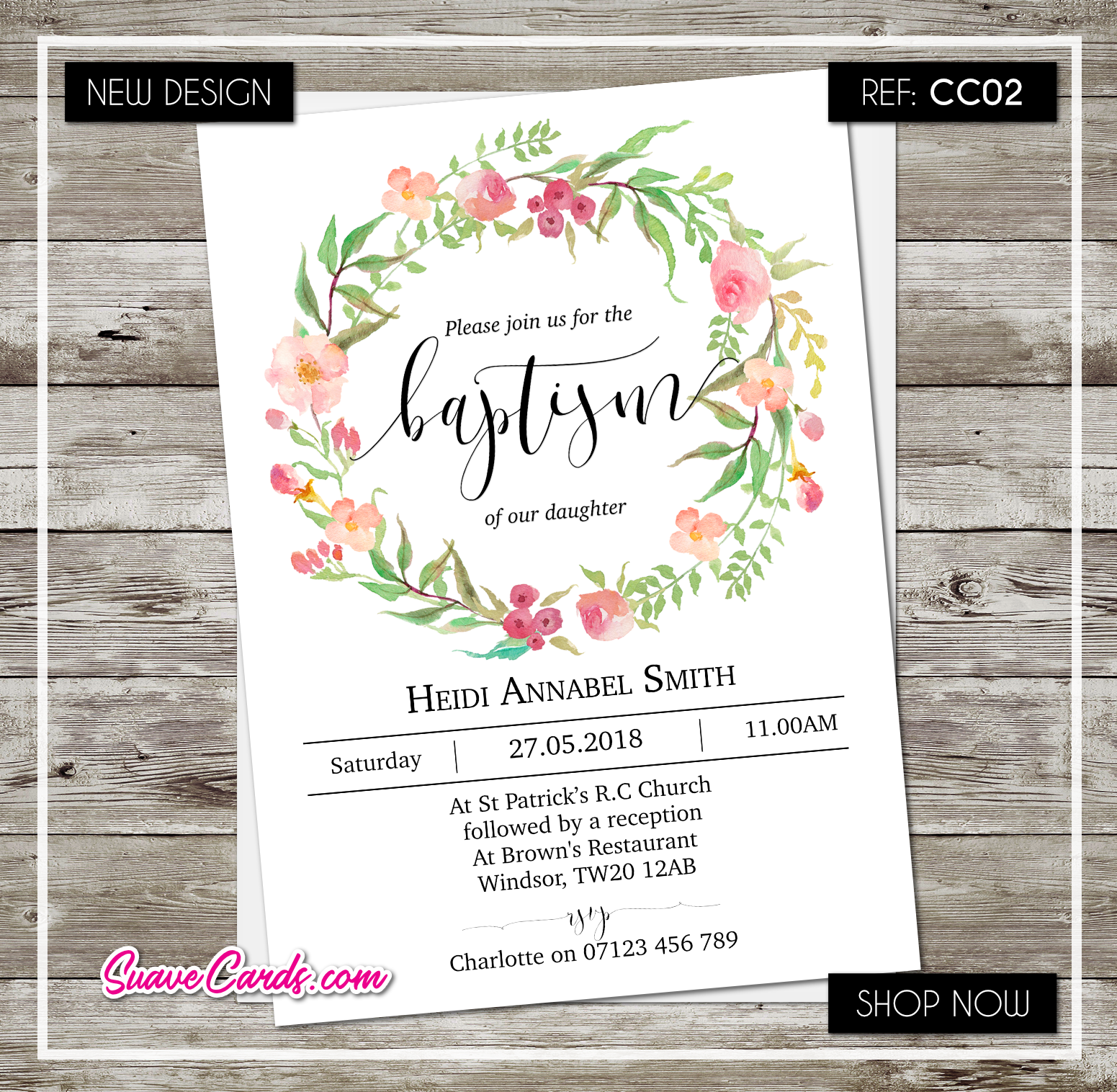 Baptism/Christening/Any Occasion – Floral Watercolour Design