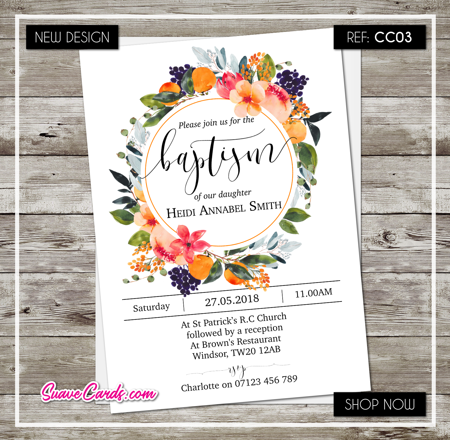 Baptism/Christening/Any Occasion – Floral Wreath Design