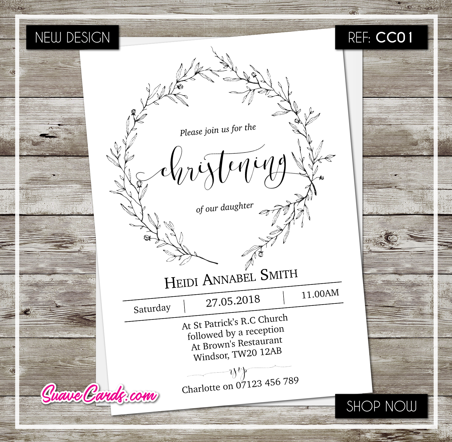 Baptism/Christening/Any Occasion – Floral Wreath Design 3